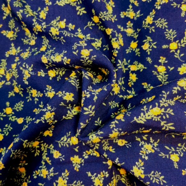 Printed Viscose - YELLOW FLOWERS ON NAVY